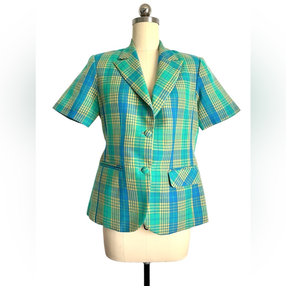 Vintage a tartan Checked Plaid Short Blazer